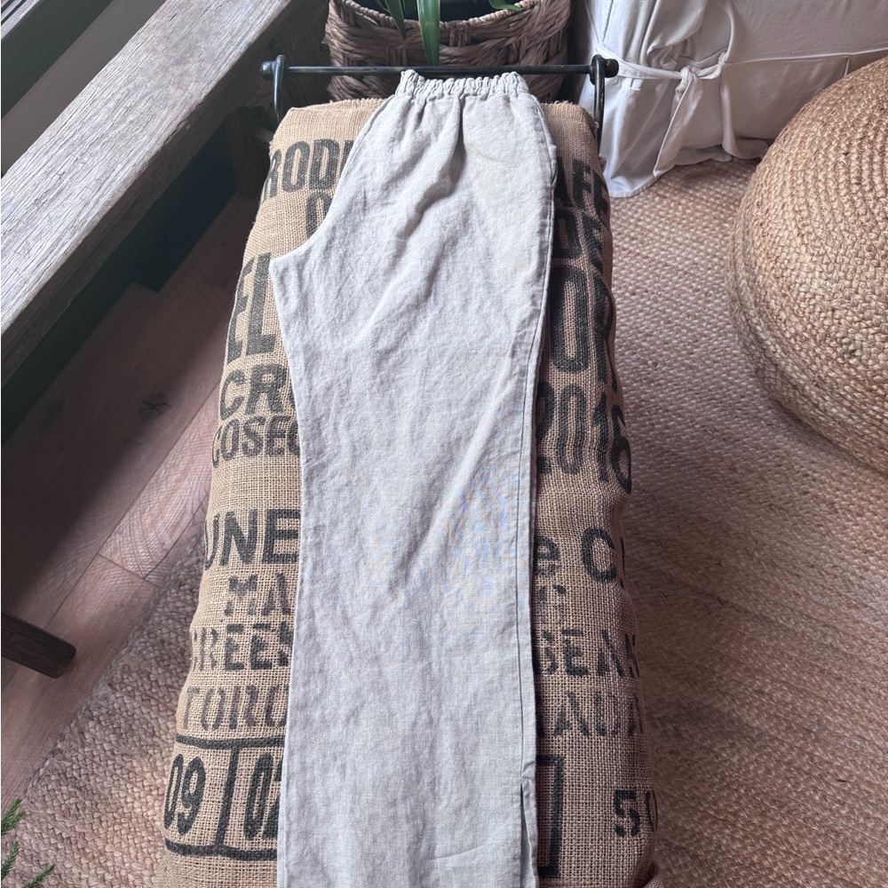 Women's Cream Pants minimalist Linen/Cotton blend
